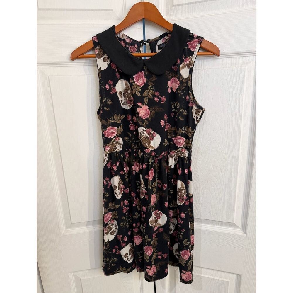 Midnight Hour Skull and Rose Floral Peter Pan Collar Sleeveless Dress Size LG